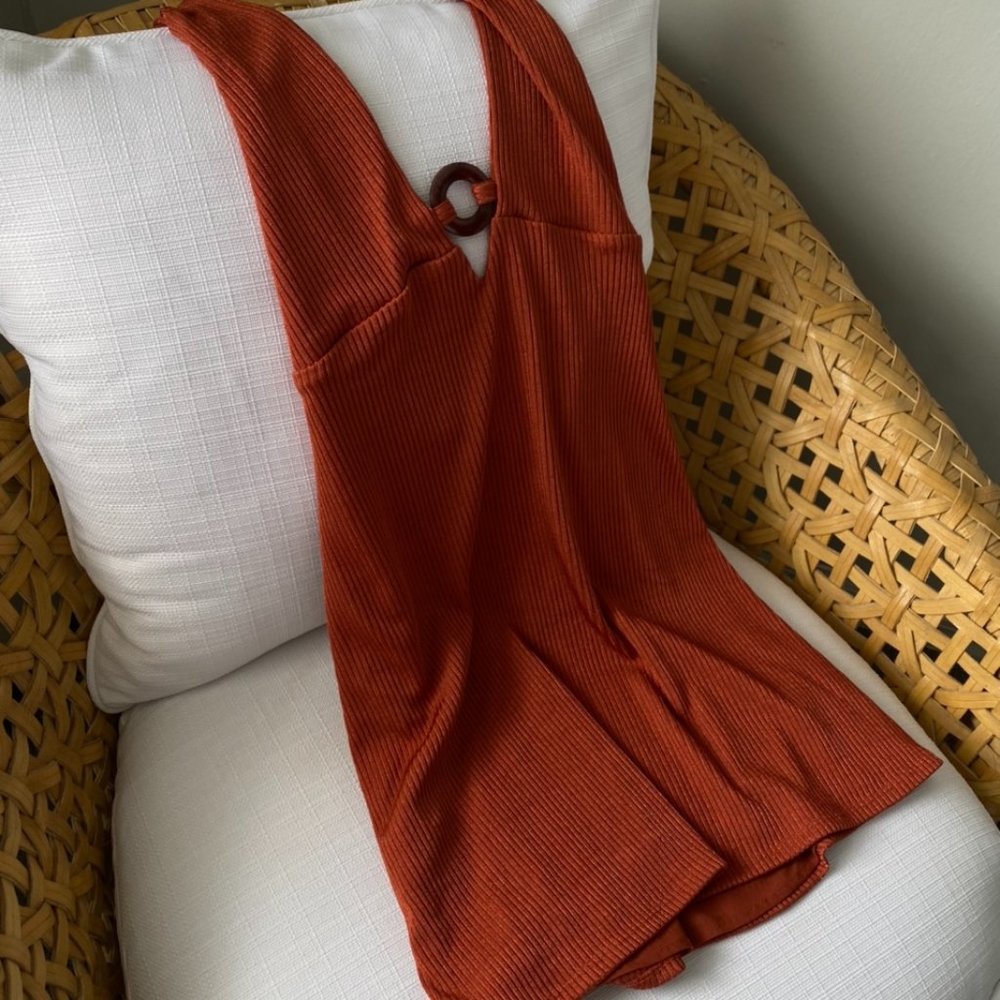 Burnt Orange Halter Mini Dress